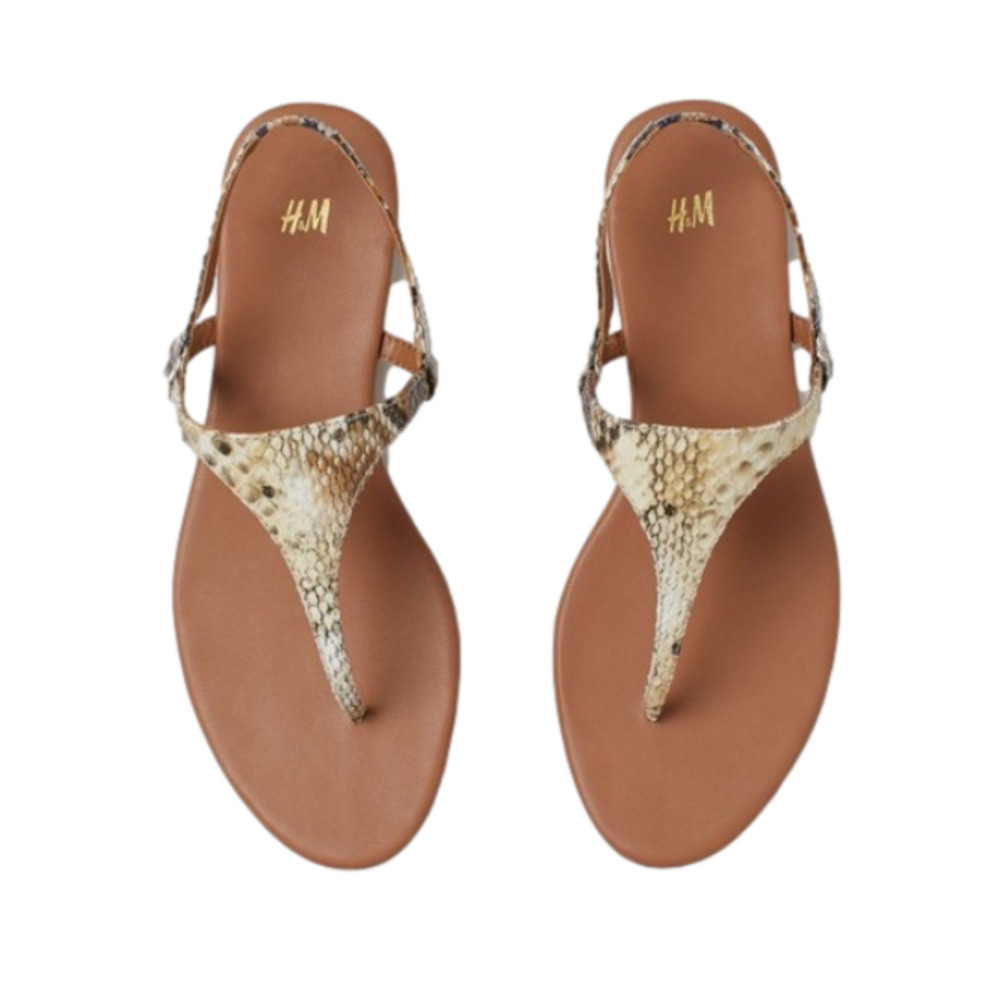 H&m Snake Print Flat Thong Sandals